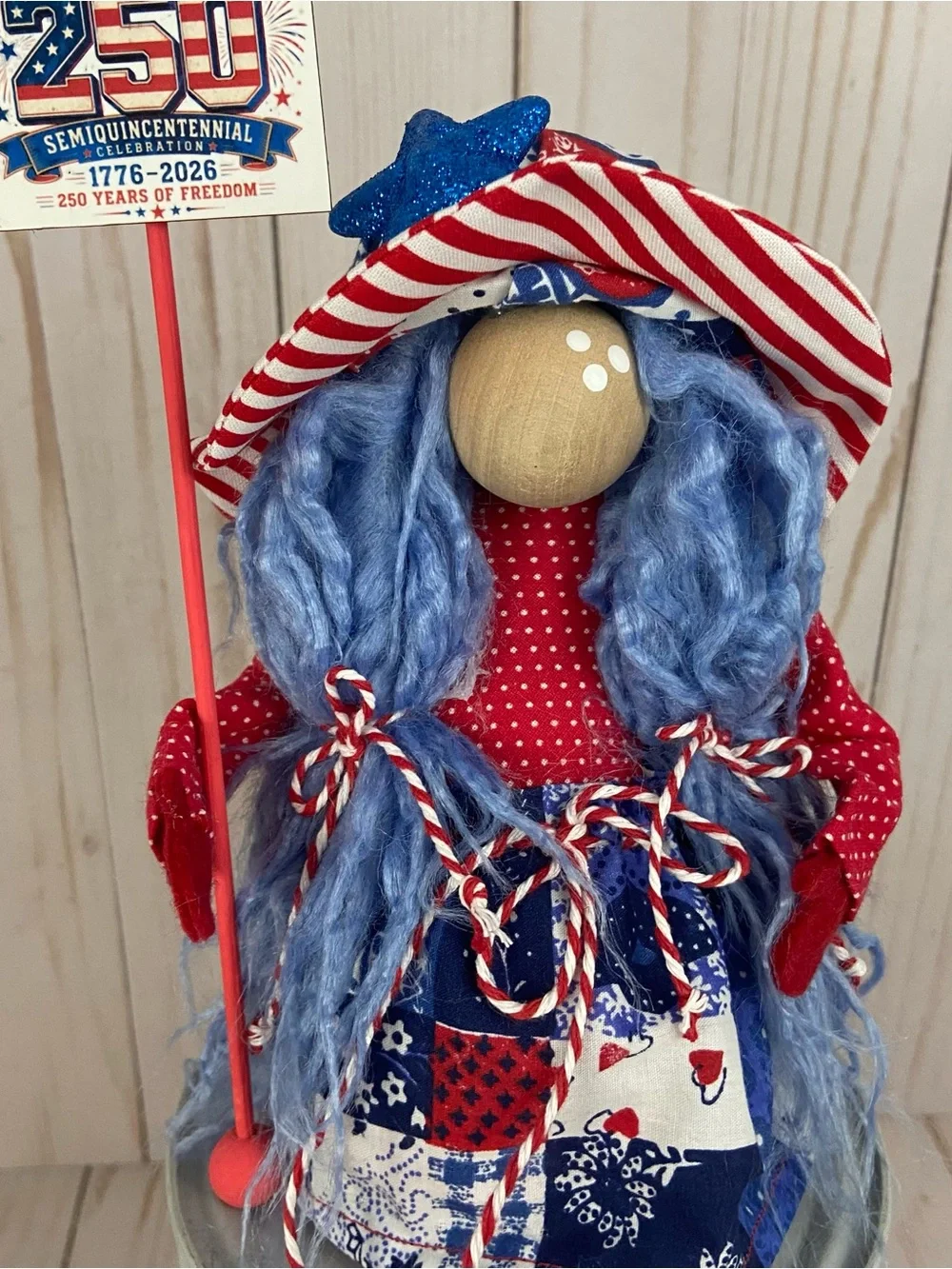 America 250 Patriotic Girl Gnome Handmade Americana Decor